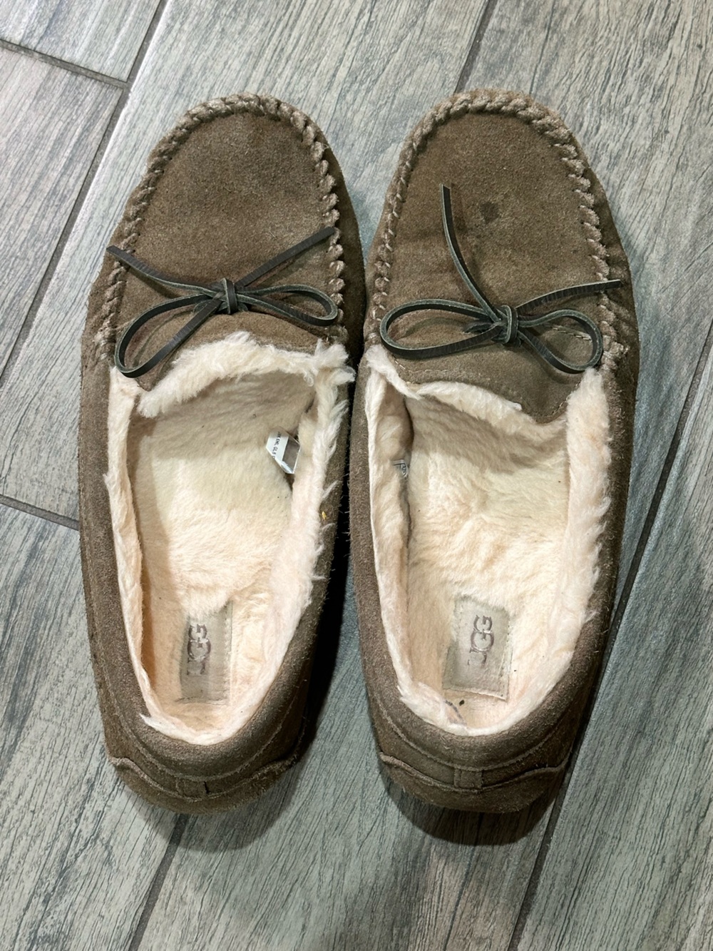 UGG Brown Suede Shearling-Lined Moccasins